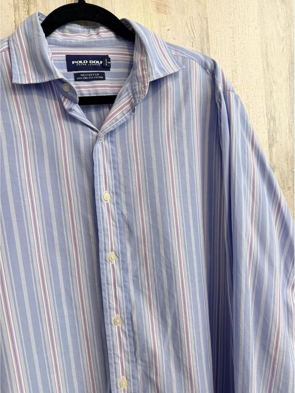Vintage Polo Golf Ralph Lauren Westerton Striped Two-Ply Cotton Shirt Mens - Picture 9 of 10